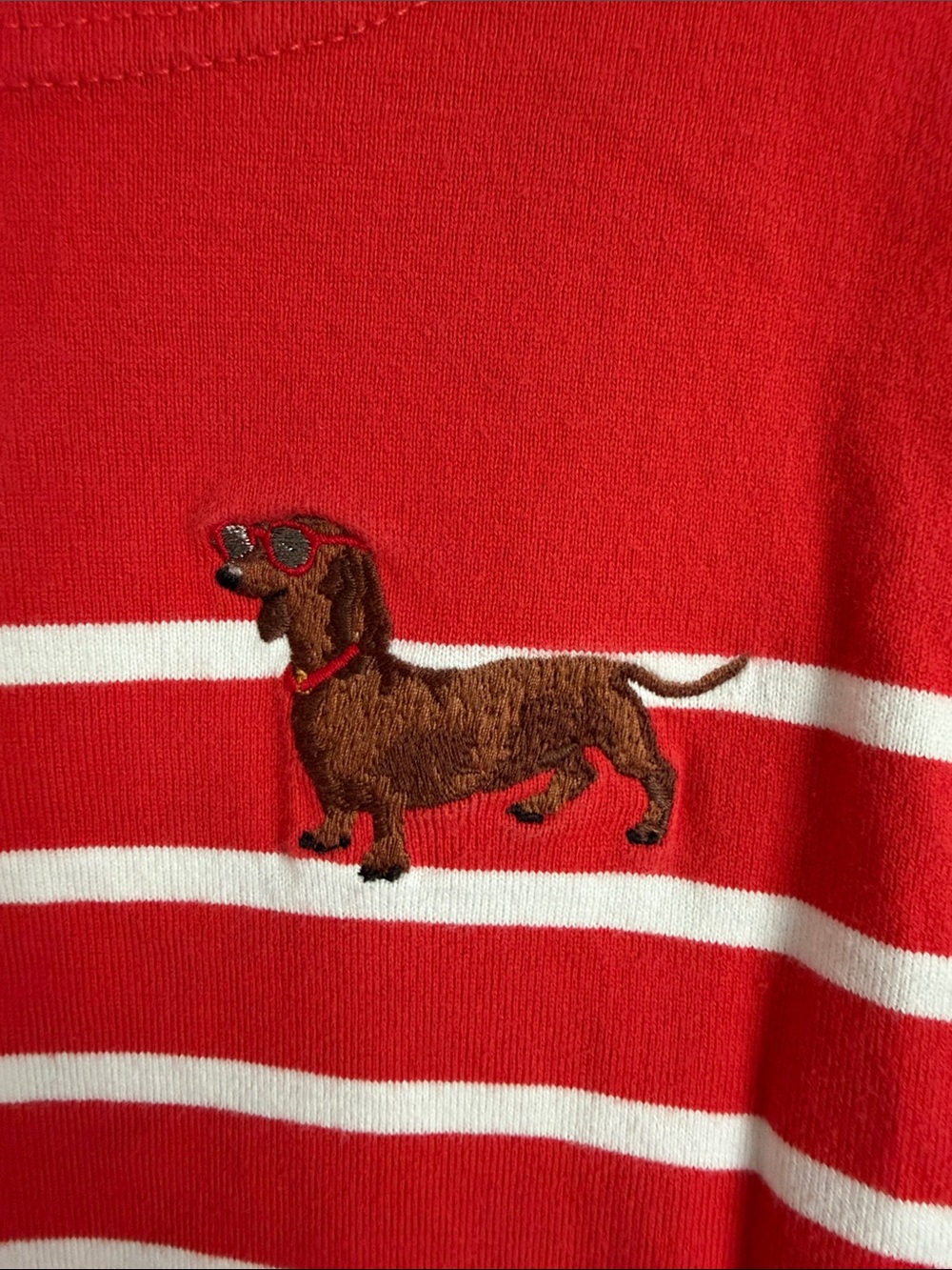 Joules Red & White Striped Long-Sleeve Tee with Dachshund Embroidery - Picture 3 of 10